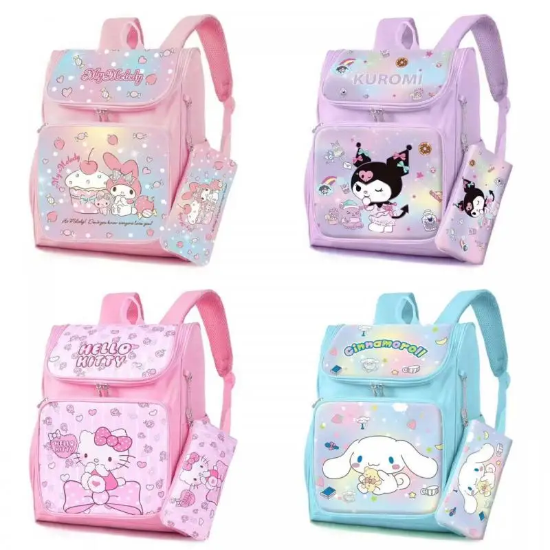 

Sanrioed Kawaii мультфильм Hello Kittys My Melody Kuromi Cinnamoroll градиентный цвет милый рюкзак ручка сумка осветляющая школьная сумка