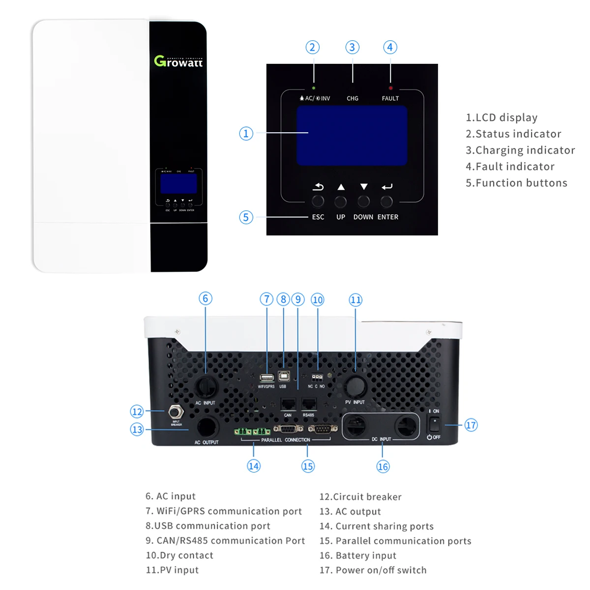 5KW 6KW 8KW 10KW 15Kw Single/Three Phase Solar Power Inverter Price  ip65 3 On Grid Hybrid