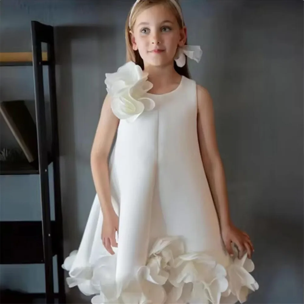 Nuovo vestito da ragazza di fiore bianco elegante ballo battesimale vestiti per bambini per matrimoni, compleanni, feste, abiti su misura