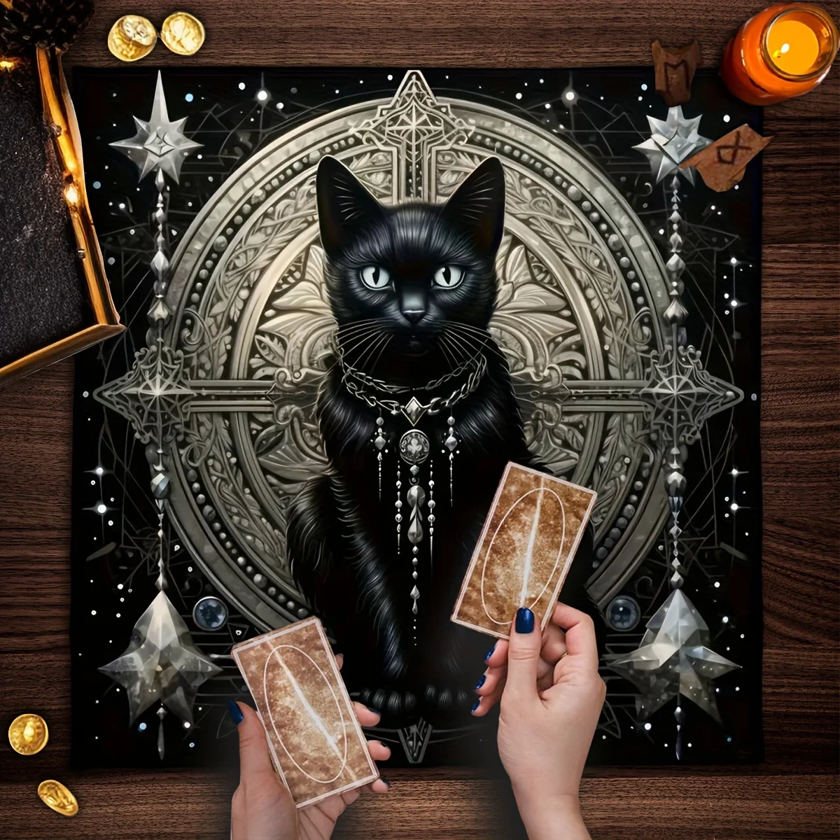 Tarot Clothes for Table Tarot Cloth Astrology Tarot Decorative Tablecloth, Cat Pattern Pie Decorative Cloth, Oracle Cards,