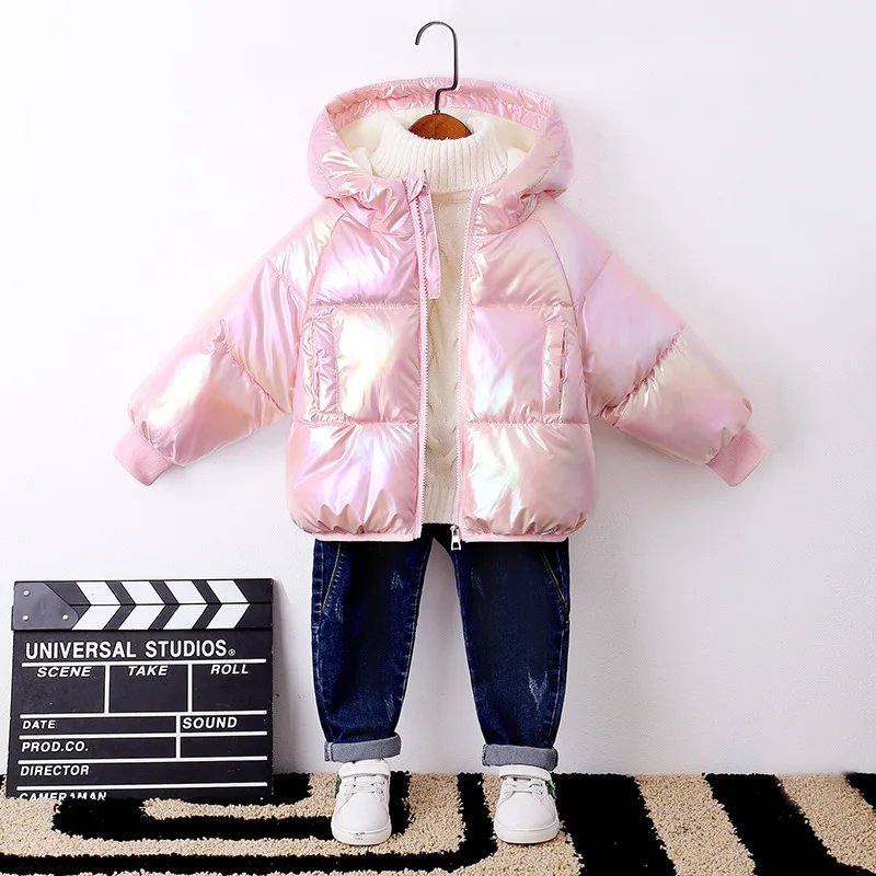 2024 1-6Y Girls Autumn Winter Colorful Overcoat Thicken Warm Hooded Kid Girls Outerwear Threaded Cuffs Zipper Toddler Girls Coat