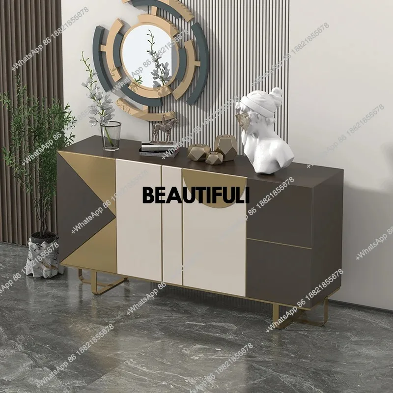 

RR Italian minimalist light luxury porch cabinet entrance door modern minimalist living room storage stainless steel dining cabi