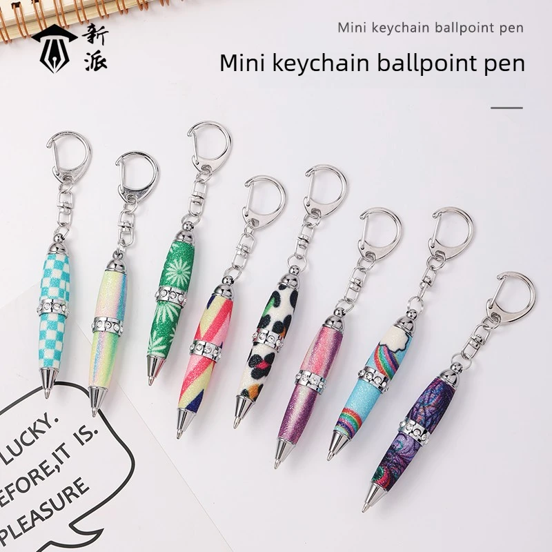 Keychain Ballpoint Pen Mini Short Pen Rotating Out Core Portable Hanging Smooth Writing Gel Pen School Offie Supplies Stationery