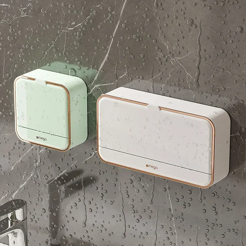 Creative Wall Mounted Soap Box With Lid Double Grids Soap Draining Rack Holder Bathroom Soap Bathroom Accessories