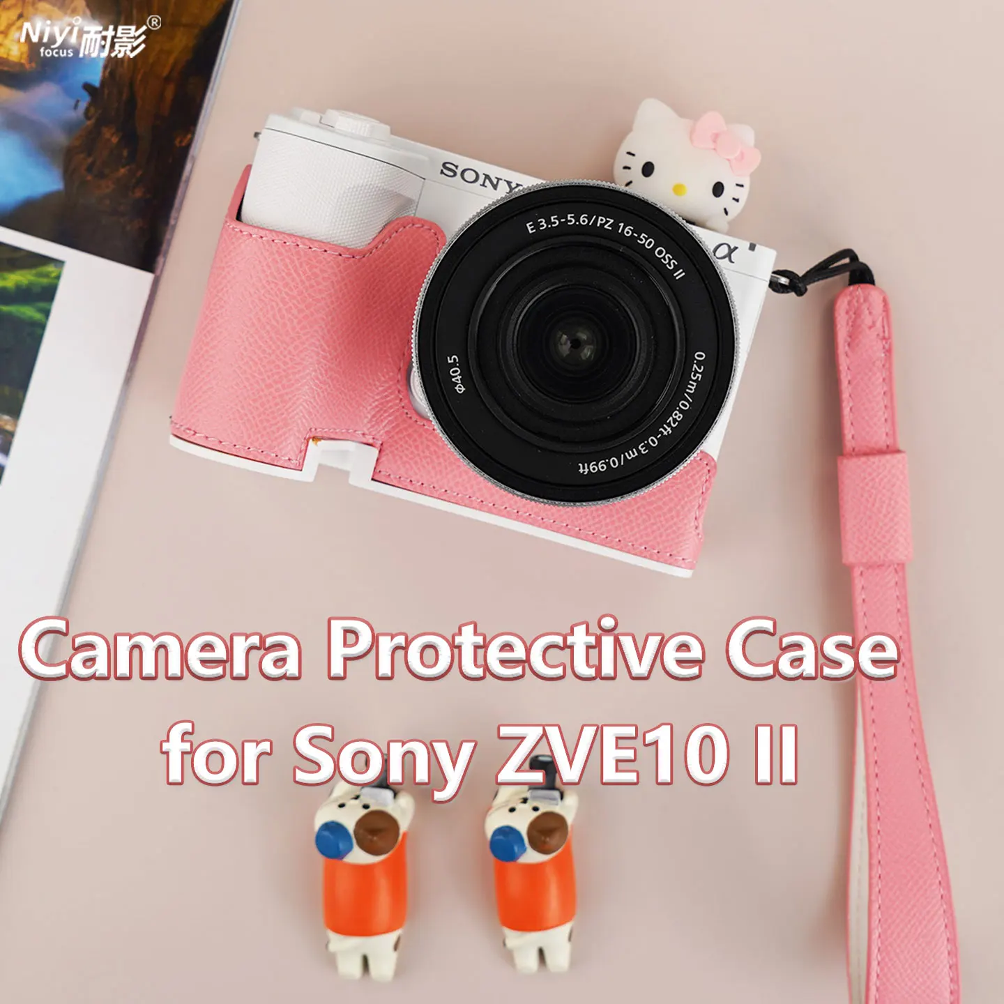 Kameratasche Schutzhülle Basis für Sony ZVE10 II Leder Kameratasche Tasche Akku offen mit Kameragurt für Sony ZVE10II MarkII