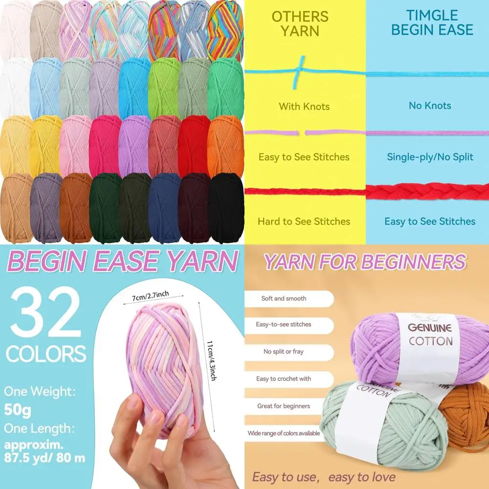 

Crocheting Yarns for Beginners: 32 Packs of 50g Soft Cotton Blend Yarn for Knitting, 2800 Yards Total
