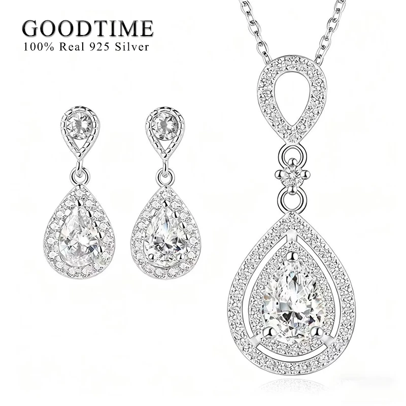 

Роскошные серьги, ожерелье, 100% стерлинговое серебро 925 пробы, комплект ювелирных изделий с кубическим цирконом для женщин, невесты, свадьба, подарок на день Святого Валентина