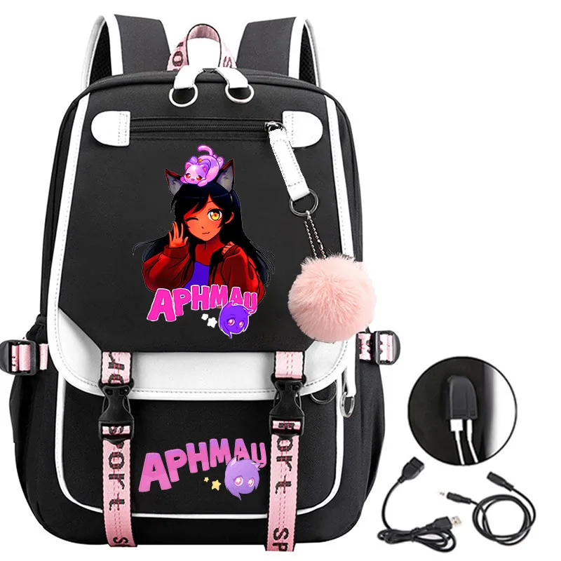 

Cartoon Game Aphmau Print Backpacks Kids Student Boys Girls Waterproof Schoolbag Fur Ball USB Travel Bookbag Notebook Backpack