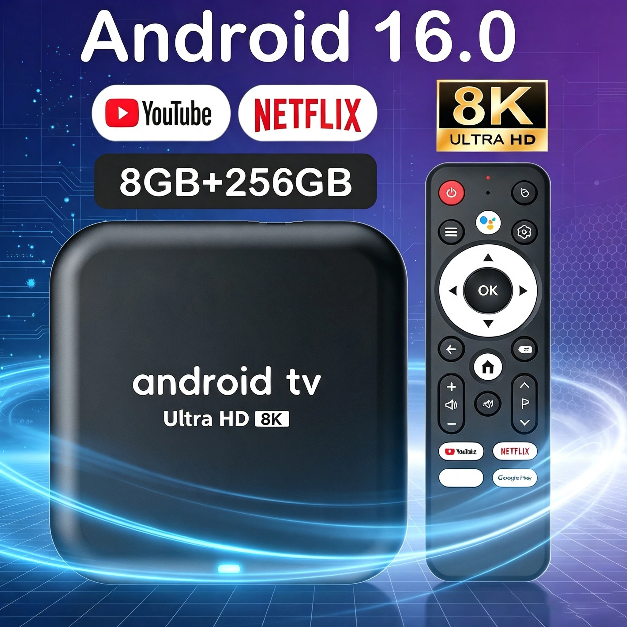Smart Android 16 TV Box Q18 RK3518 Chip 8GB+256GB 8K Media Player Google Voice Assistant Dual WiFi BT 6.0 Very Fast Set Top Box