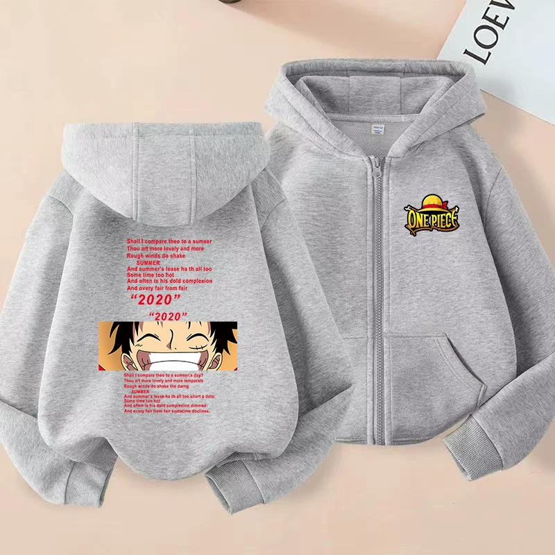 

Luffy Zoro Hooded One Pieces Kids Zipper Hoodie Cartoon Print Clothes Anime Long-sleeved Sweatshirt Casual Top for Boys Girls