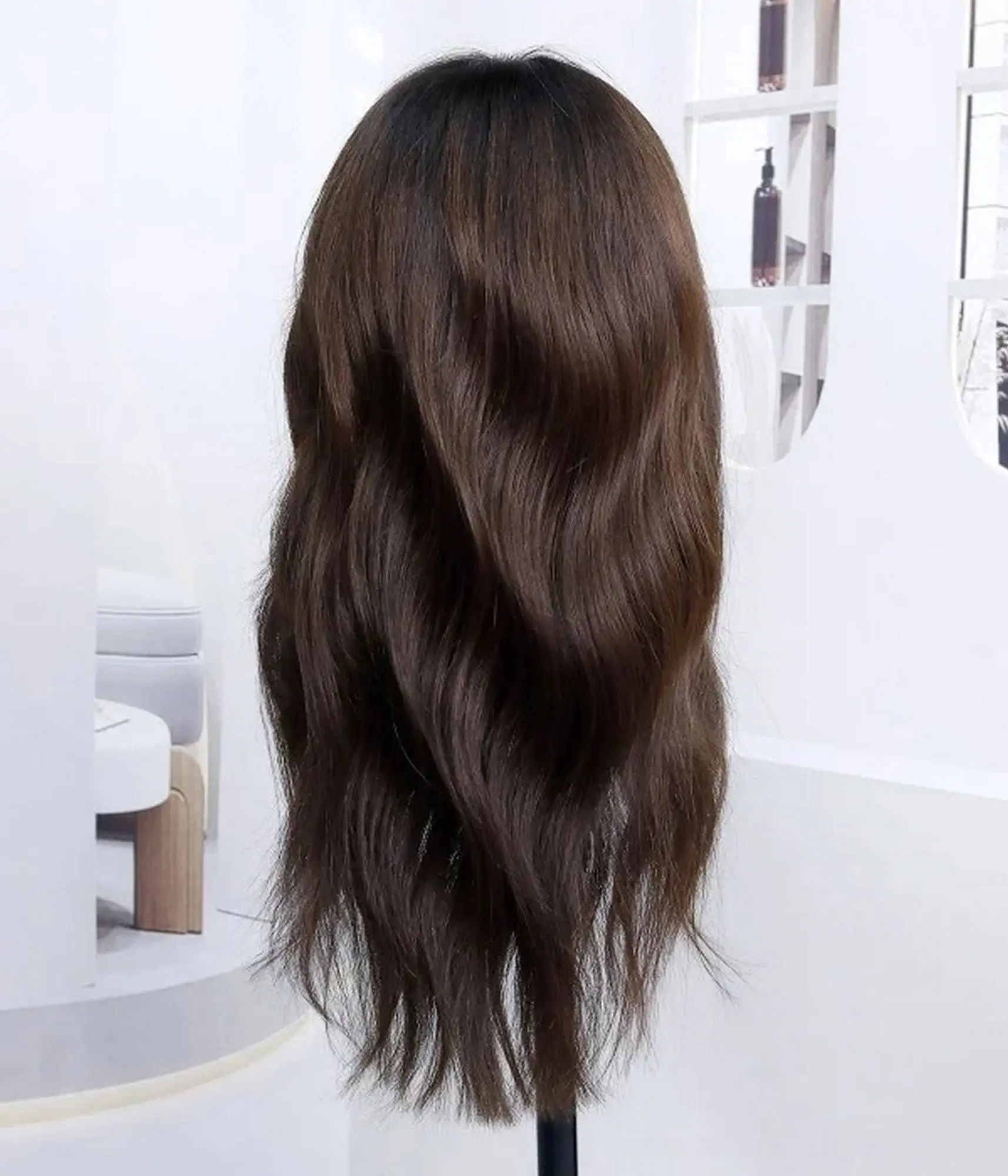 18 Inches Ombre Brown Dark Wigs Natural Wave Synthetic Lace Frontal Wigs Realistic Look Natural Hairline Glueless Wigs Daily Use