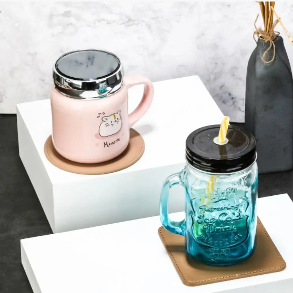 PU Leather Square/round/hexagon Coaster Heat Resistant Waterproof Cup Mat Morandi Color Nordic Style Insulation Mat Tableware