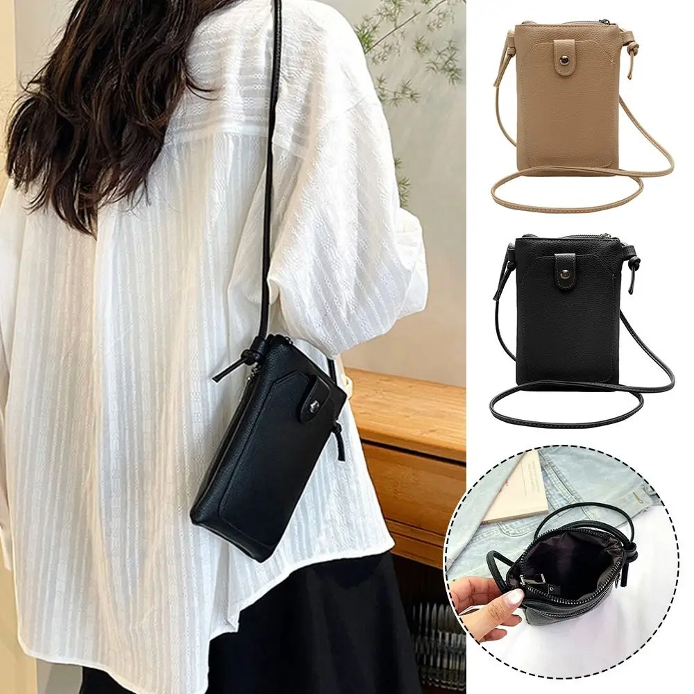 

Сплошной цвет сумка для телефона простой стиль двухслойный мини-кошелек для телефона из искусственной кожи с пряжкой портативная сумка повседневная прогулка