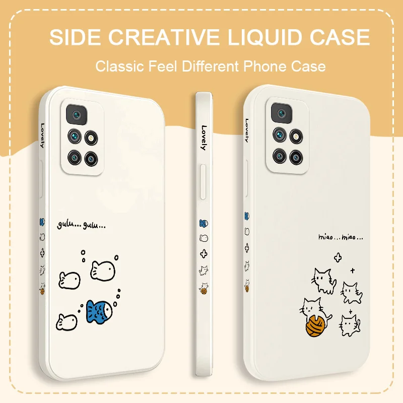 Custodia per telefono Cute Line Cat per Xiaomi Redmi 13C 12 12C 10 10C 10A 9 9T 9A 4G 5G Cover in Silicone liquido