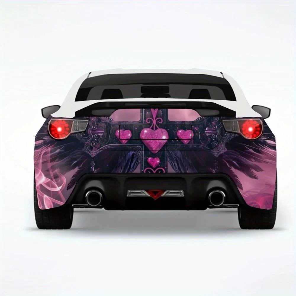

Cross with Heart and Wings Car Sticker-Vinyl Decal for Car Rear, Waterproof Self-Adhesive Vinyl Stickers for Vehicle Tail & Bump