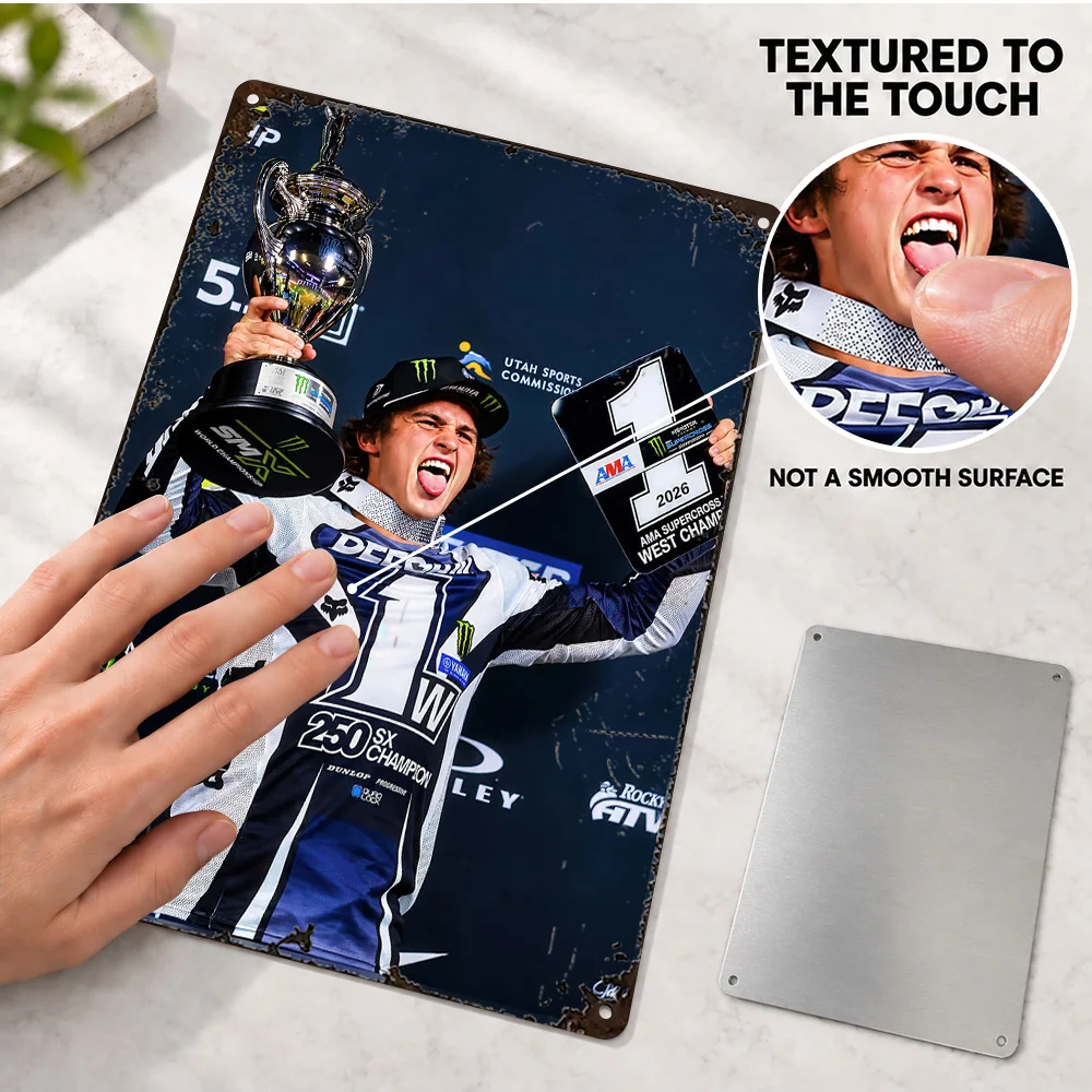 Supercross Champion Celebration Motocross Printed Poster Customized Aluminum Sign Color Photo Wall Art For Man Cave Rider Gift
