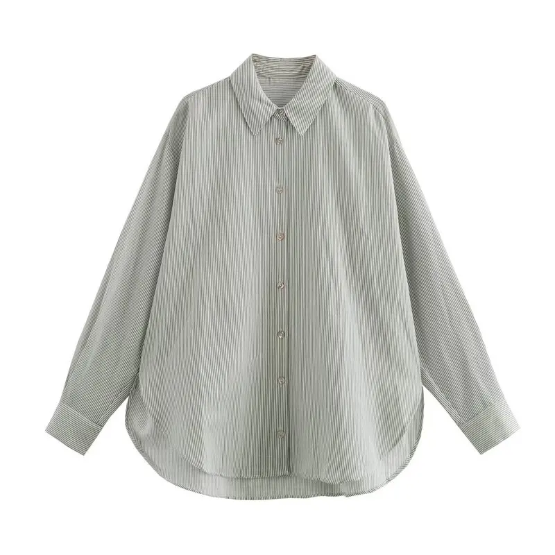

Loose Fit Linen Blend Striped Long Sve irt Summer New Arrival Women's Faion Versatile Sle Regular Sve Length