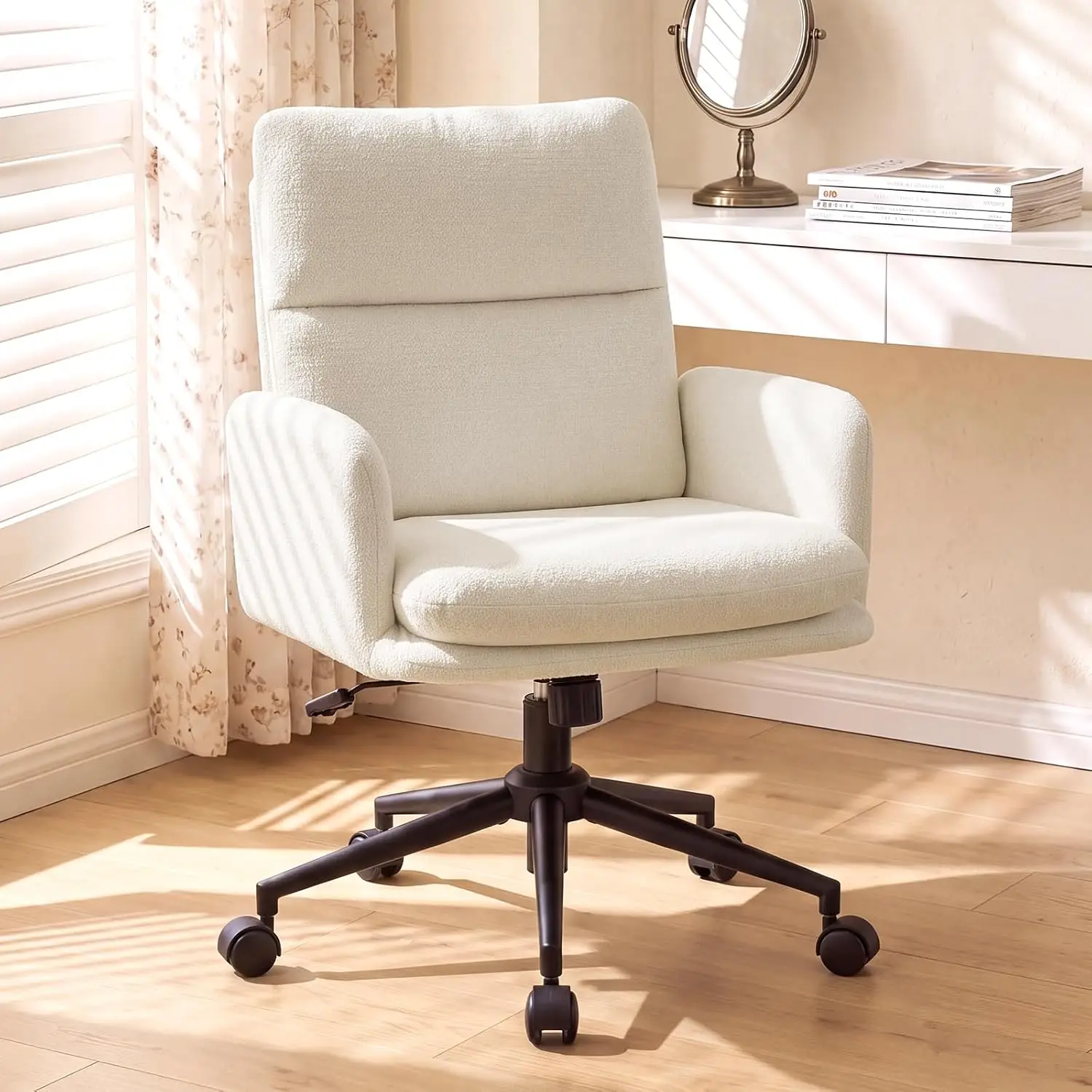 Home Office Chair with Plush Curved Back Support, Wide Seat Computer Desk Chair with Rolling Wheels, Swivel Tilt & Height Adjust