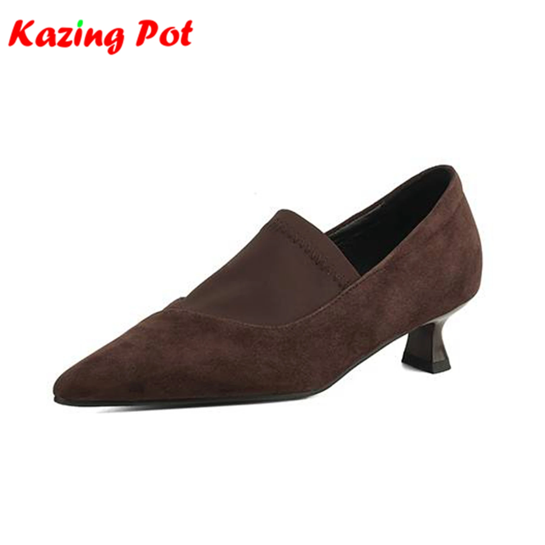 

Туфли-лодочки Krazing Pot из овечьей замши с острым носком, в ретро-стиле, элегантные, лаконичные, на среднем каблуке-шпильке, для офиса, женские, весенние