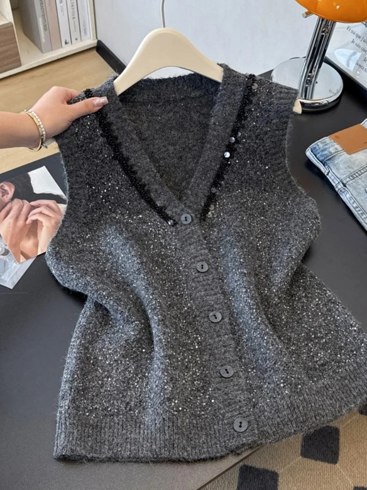 

Вязаный жилет Sli ey с V-образным вырезом для женщин, осенне-зимний, больших размеров, модный, теплый, для ношения под одеждой, повседневный, цветной