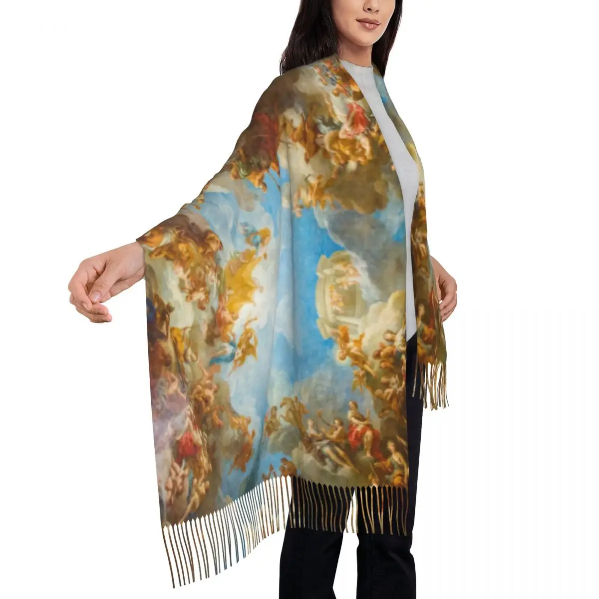 Luxury Fresco Of Angels In The Palace Of Versailles Tassel Scarf Women Winter Warm Shawl Wrap Female Renaissance Scarves