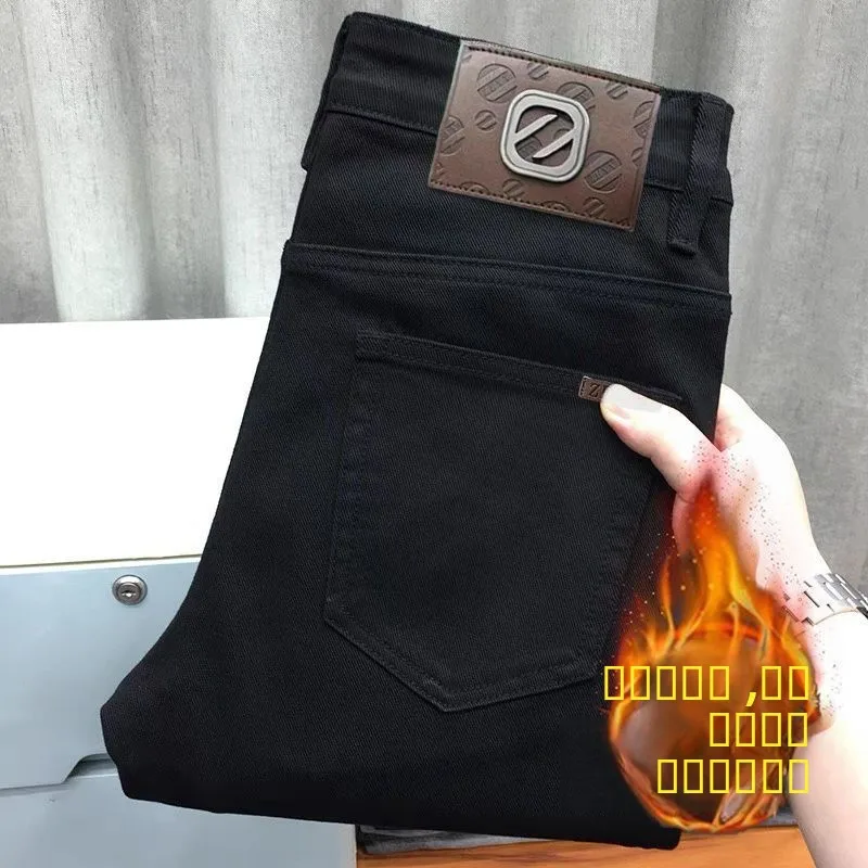 

Thiened Fce Men's Jeans Elastic Slim Fit Casual Winter Faion Classic Straight Leg Long Pants Warm And Versatile