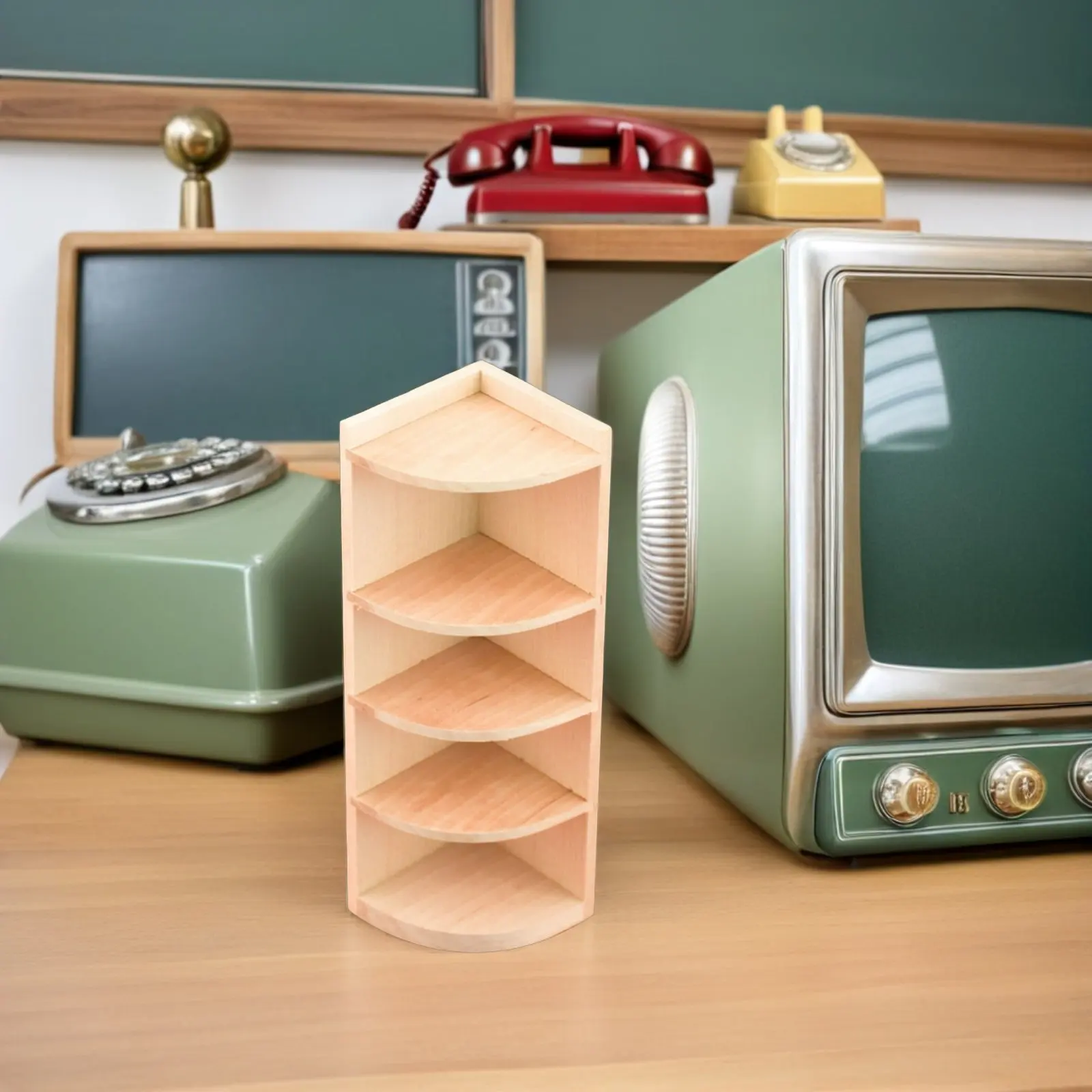 

1Pcs Mini Corner Cabinet Miniature Bookshelf Simulation Prop Small Multi-Layer Wooden Imitation Shelf Home Furnishing Decoration