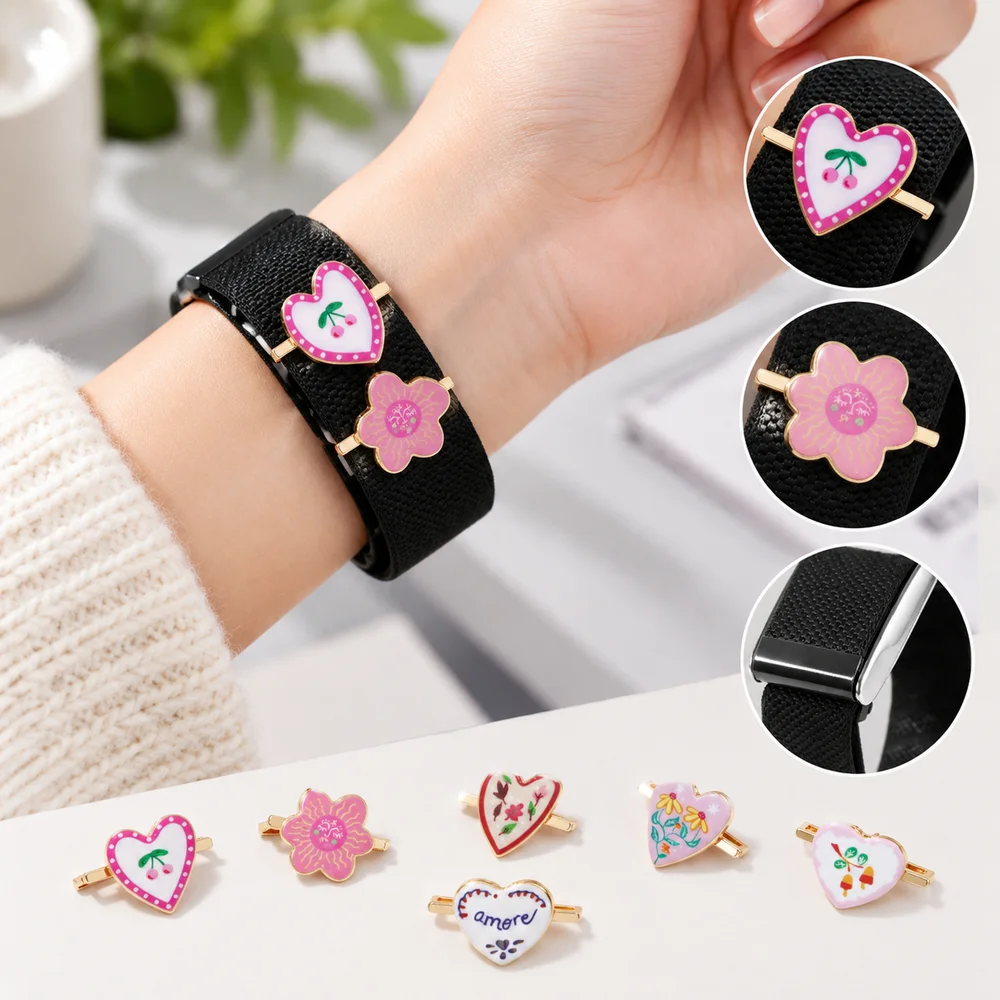 Heart Shaped Watch Strap Decorative Ring Metal Flower Watch Bracelet Decoration Jewelry Items for Whoop 5.0/5.0 MG/4.0