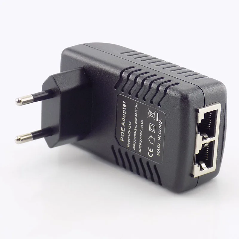 Enchufe de pared de inyector POE, adaptador de fuente de alimentación inalámbrico Ethernet para cámara IP CCTV, enchufe de EE. UU./UE L1, 12V, 1A