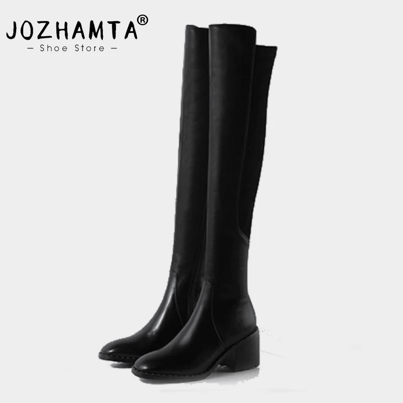 JOZHAMTA Size 34-40 Women'S Over The Knee Boots Real Leather Chunky High Heels Shoes Winter 2025 Thigh High Boots Elastic Dress