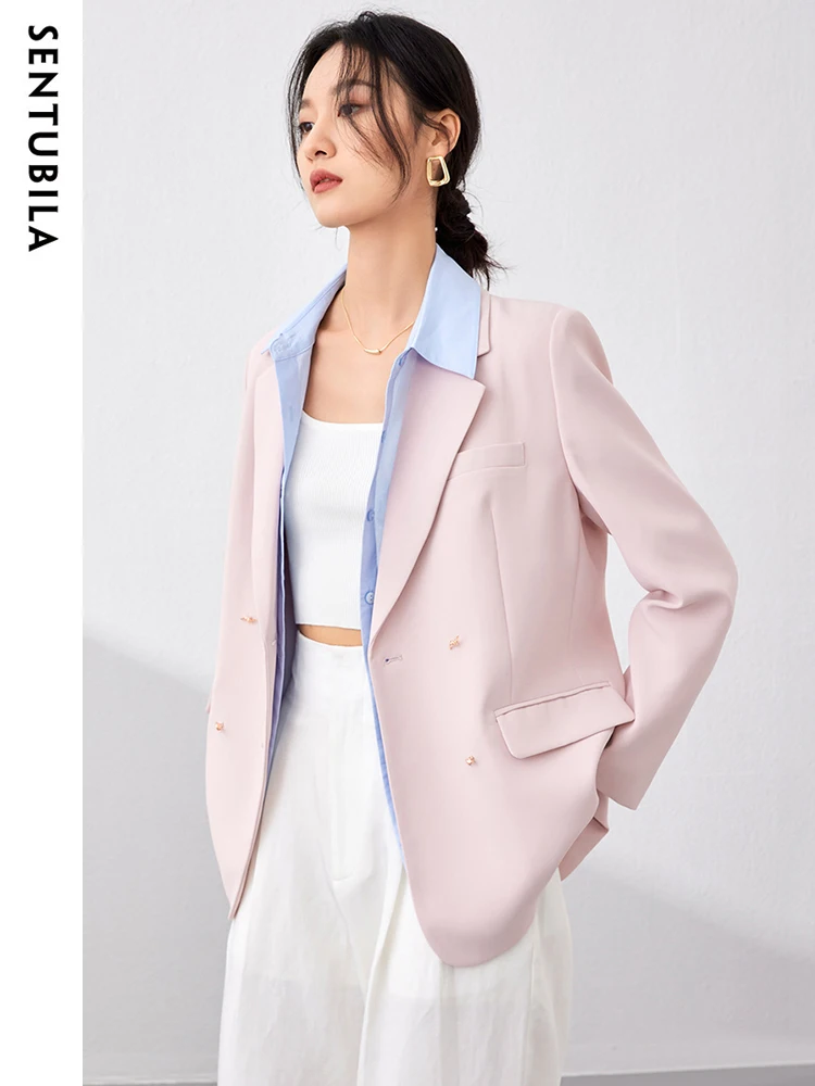 SENTUBILA Giacca blazer rosa da donna Elegante giacca da ufficio da donna Giacca formale Colletto con tacca Capispalla femminile allentato M41X54182X