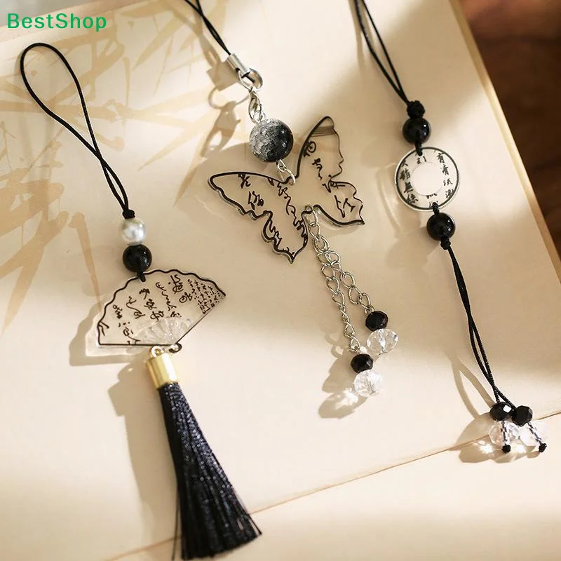 

❄Vintage Oriental Style Phone Straps – Calligraphy Pattern Charms with Beads & Tassels for Daily Accessory