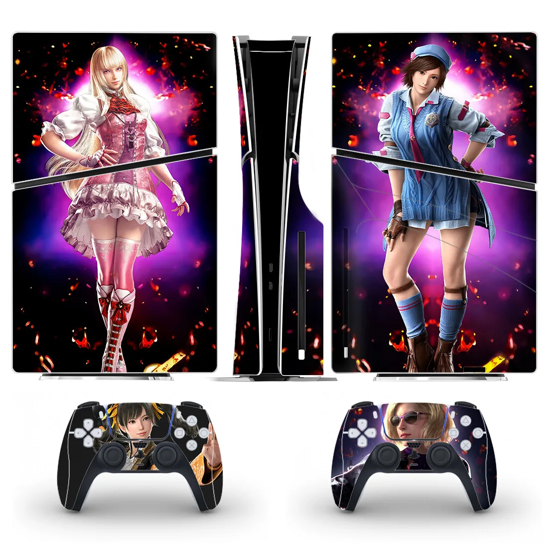 لعبة تيكين 8 قرص نحيف ملصق الجلد ، غطاء شارات لوحدة التحكم و 2 وحدات تحكم ، الفينيل ، جديد