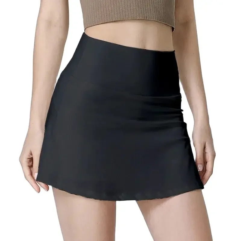 Women's high waisted tennis skirt with shorts, pockets, nylon spandex fabric, elastic,breathable, running, fitness, sport