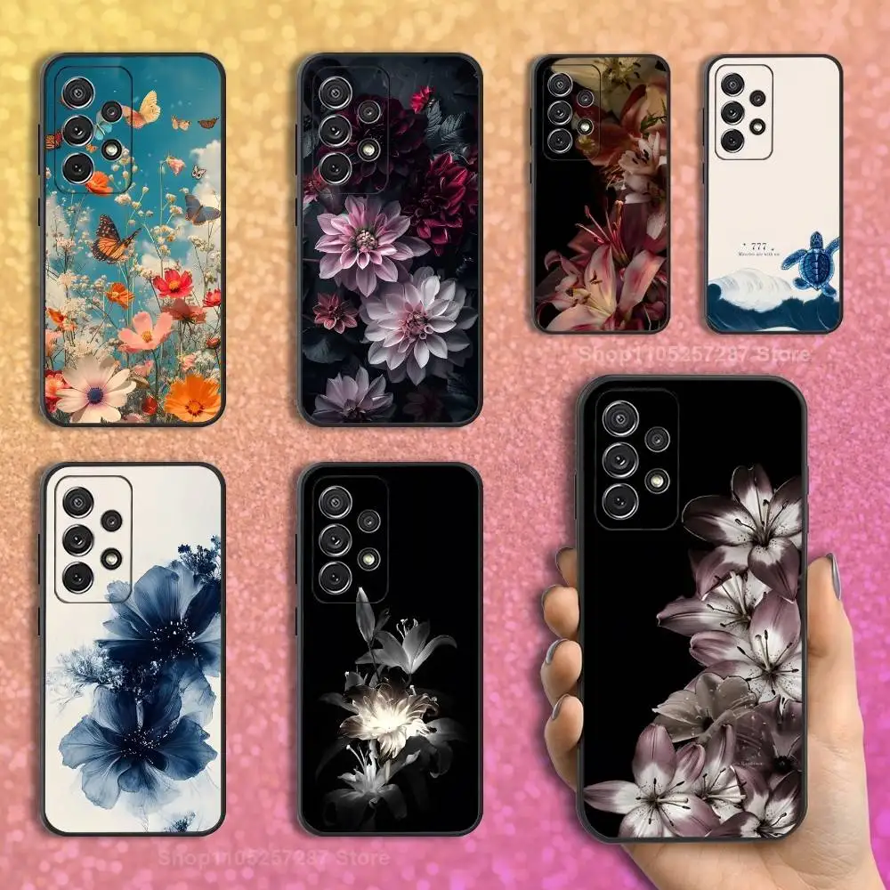 

Cute Flower Art Painting Phone For Samsung S22,S25,S24,S23,Ultra,FE,Plus,S21,S20,S10,S9,Lite,Soft Silicone Black