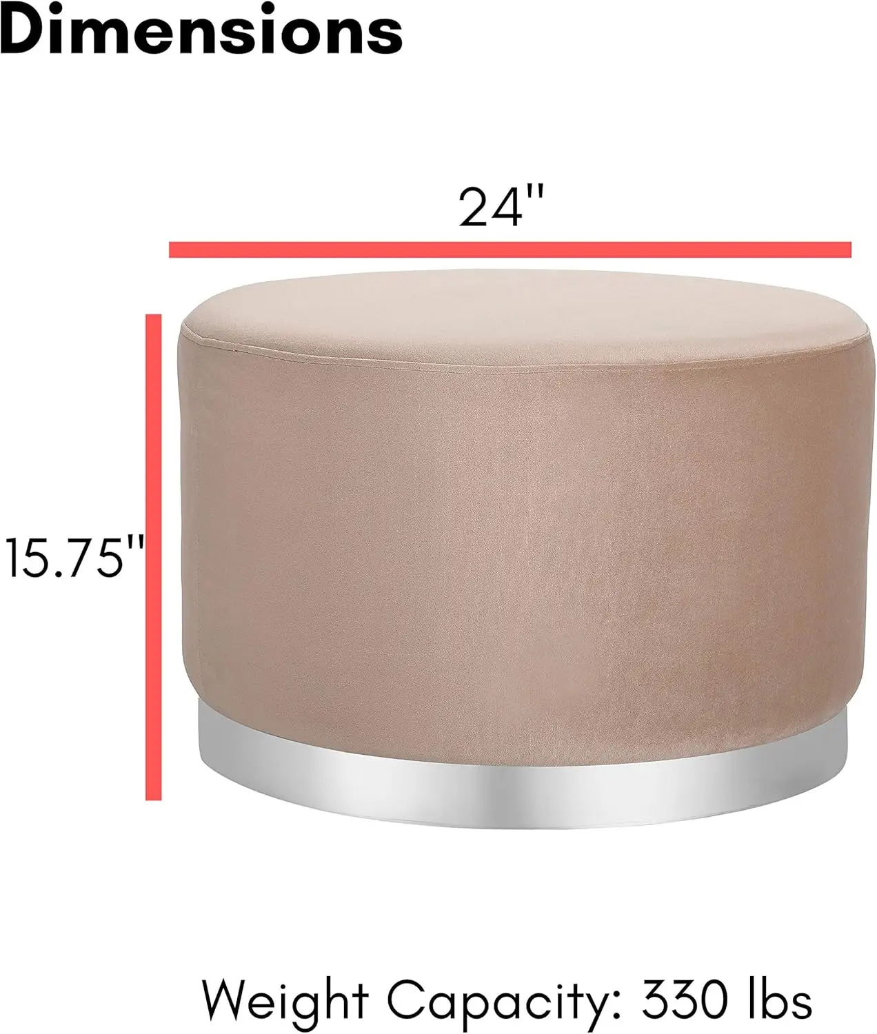 وسادة عثمانية مخملية مستديرة كبيرة مع حواف فضية - مسند قدم ناعم لغرفة المعيشة وغرفة النوم والمكتب - رمادي داكن