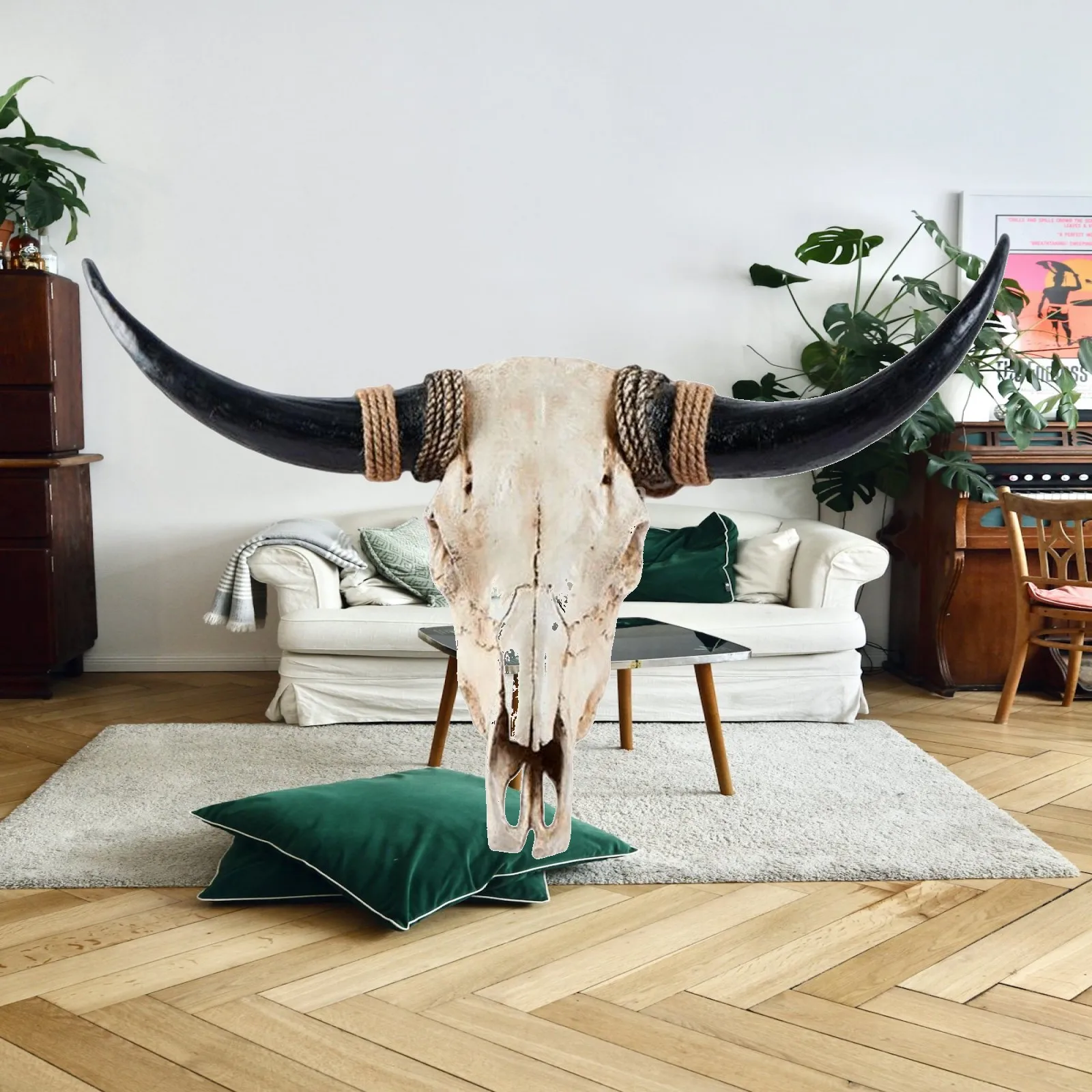 Animals Heads Wall Decor Cow Resin Statues Bison Skull Crafts Figurine Long Horn Cow Skull Wall Sculpture for Cabinet Farmhouse