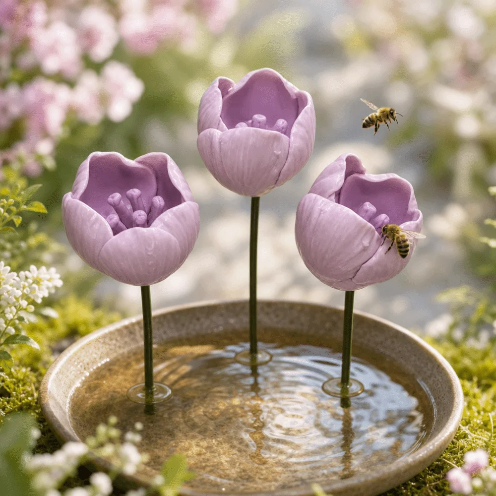 3 pcs Flower-Shaped Bee Butterfly Water Dispenser Ceramic Garden Decoration Bee Watering Station Gifts DIY Insect Drinking Cup