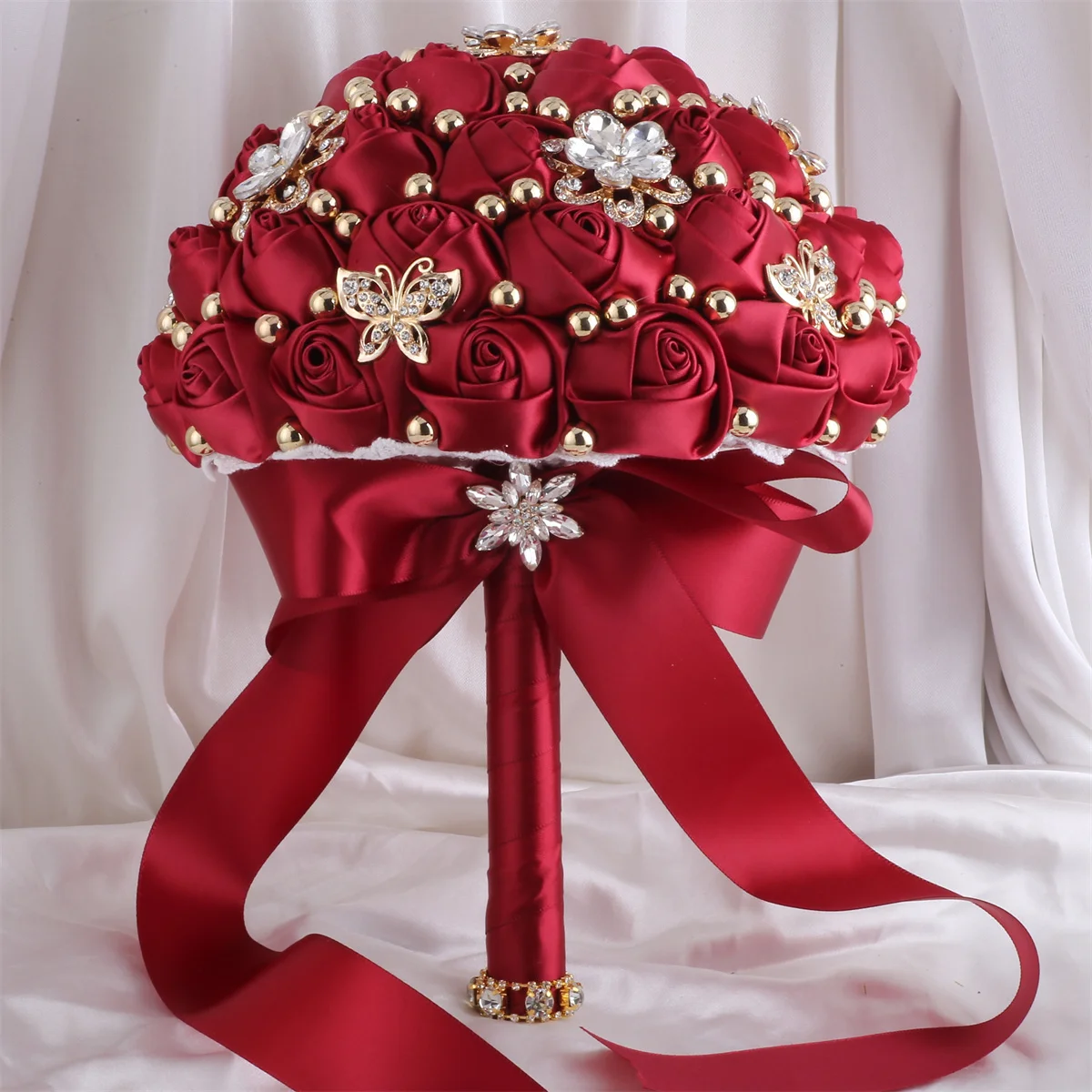 Diamond Marriage Bouquet Flowers Wedding for Bridemaids Silk Rose Rhinestone Bride Bouquet Wedding Party Decoration Supplies