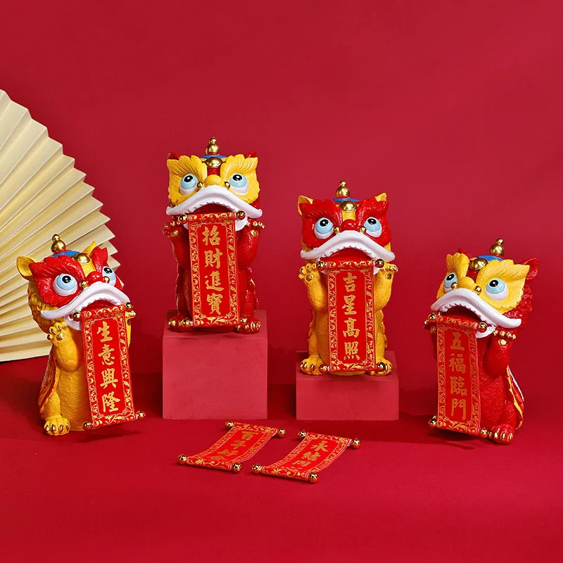 Chinese New Year Decorations 2024 Lion Dance Decor Chinese Doll Figurine Lunar Year Figurines Ornaments for Home Decor