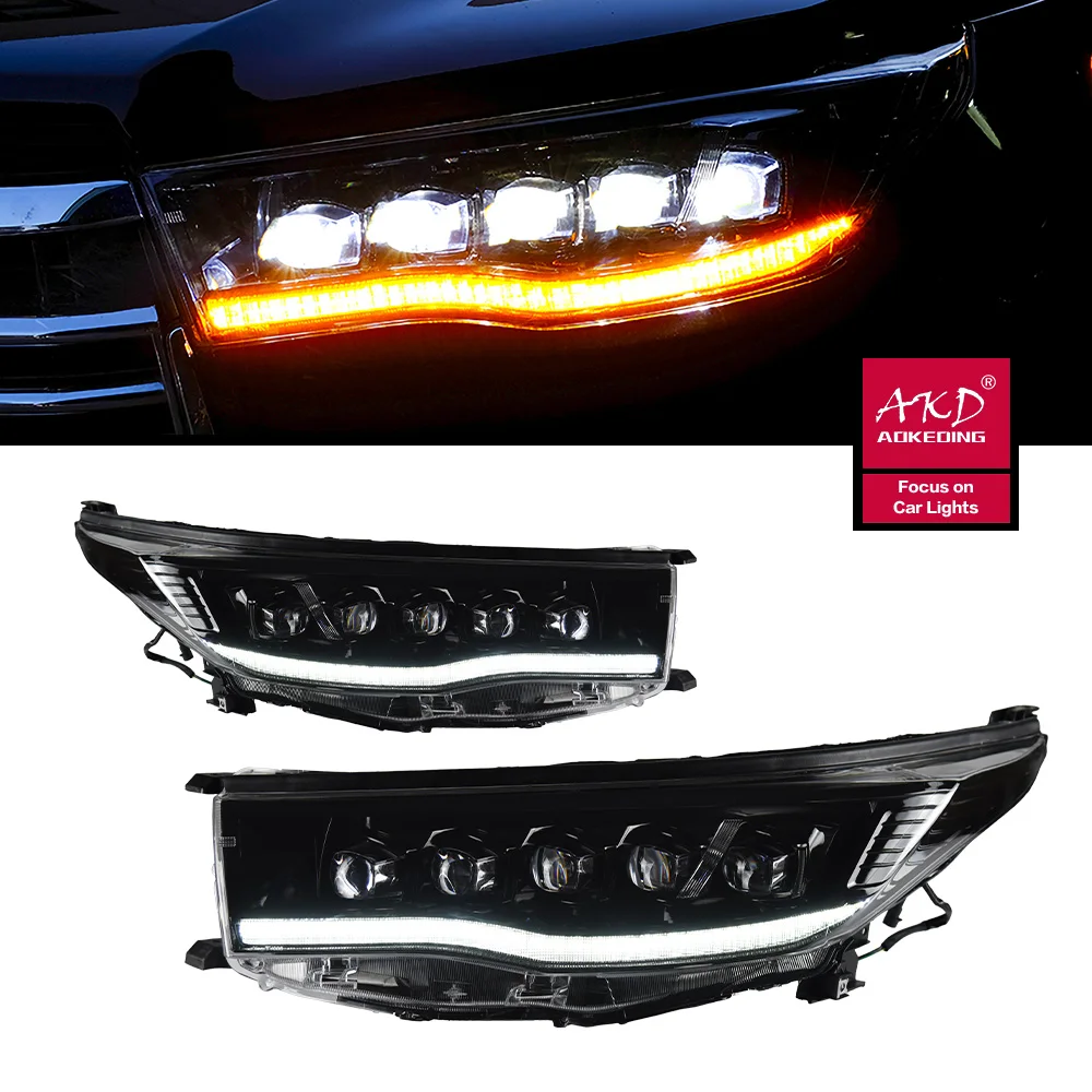 Car Head Lights Parts For New Kluger 2015-2018 highlander LED Front Headlight Replacement DRL Daytime light Projector Facelift
