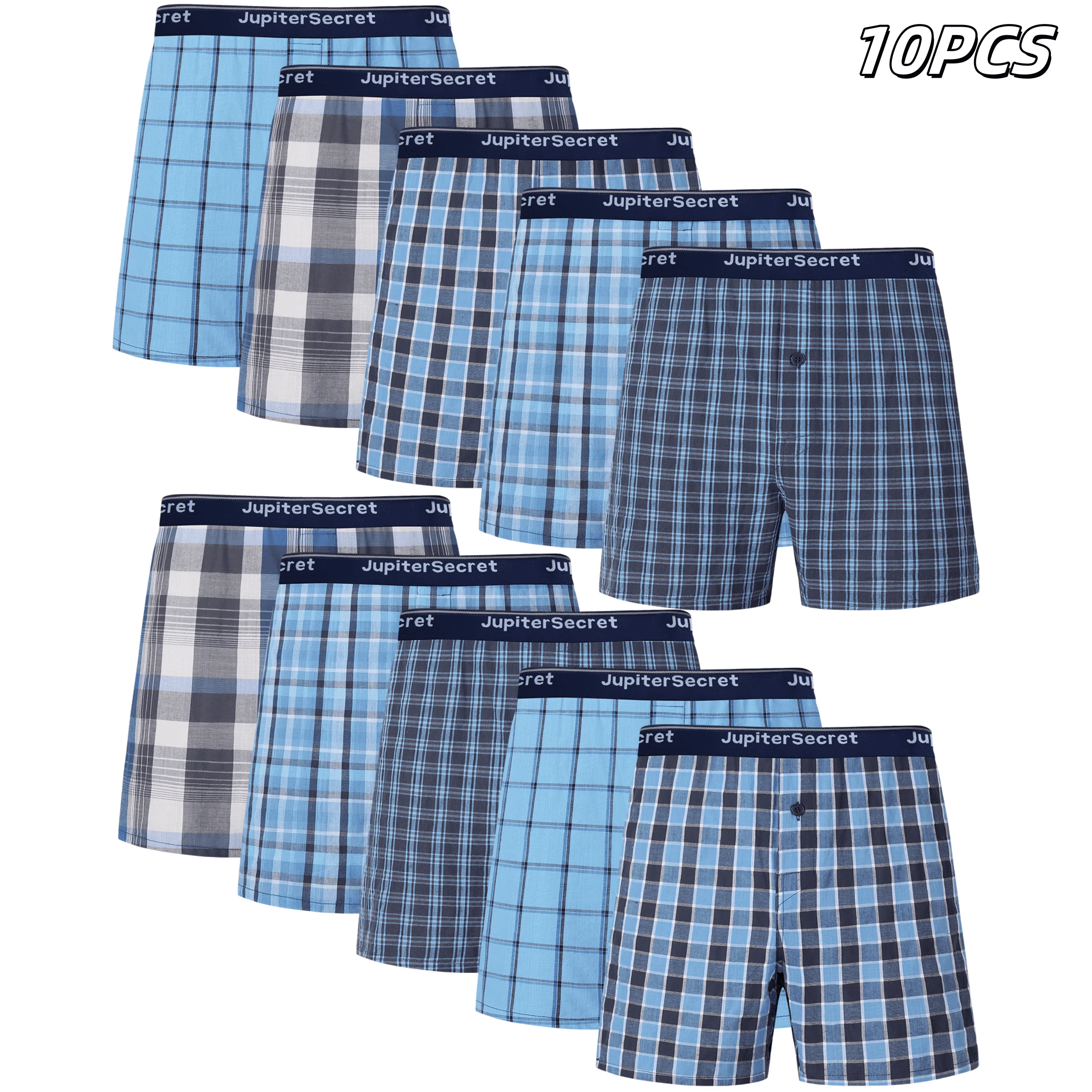 10pcs Men's Boxer Shorts Spring/Summer New 100% Cotton Woven Casual Underwear Male with Elastic Waistband Random Colors