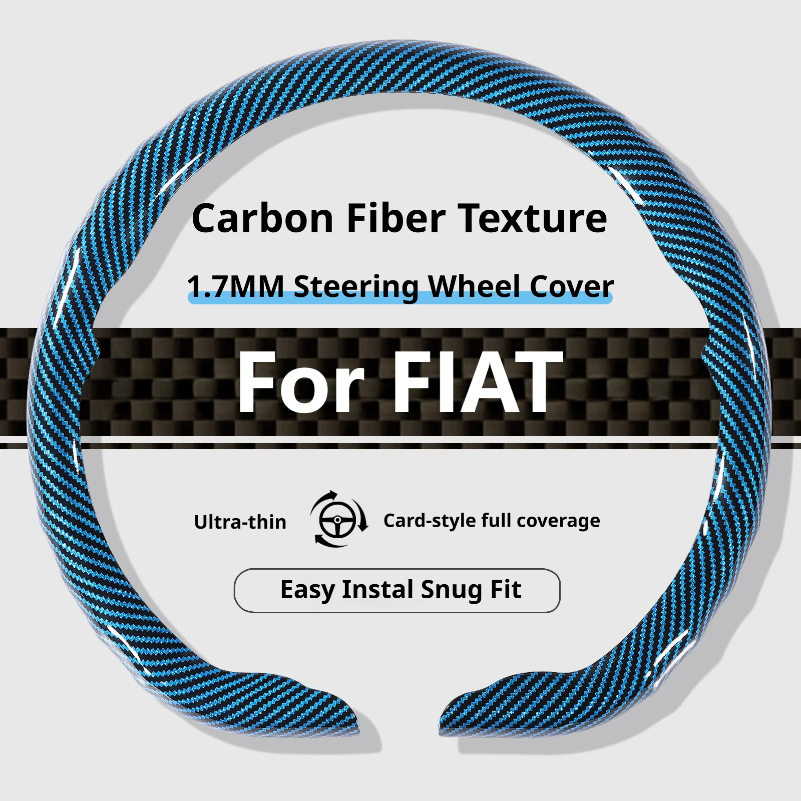 For FIAT Steering Wheel Cover Luxury Carbon Fiber Texture 15 Inch Fits 500 500X 500L Panda Tipo Ducato Punto Bravo Freemont Argo