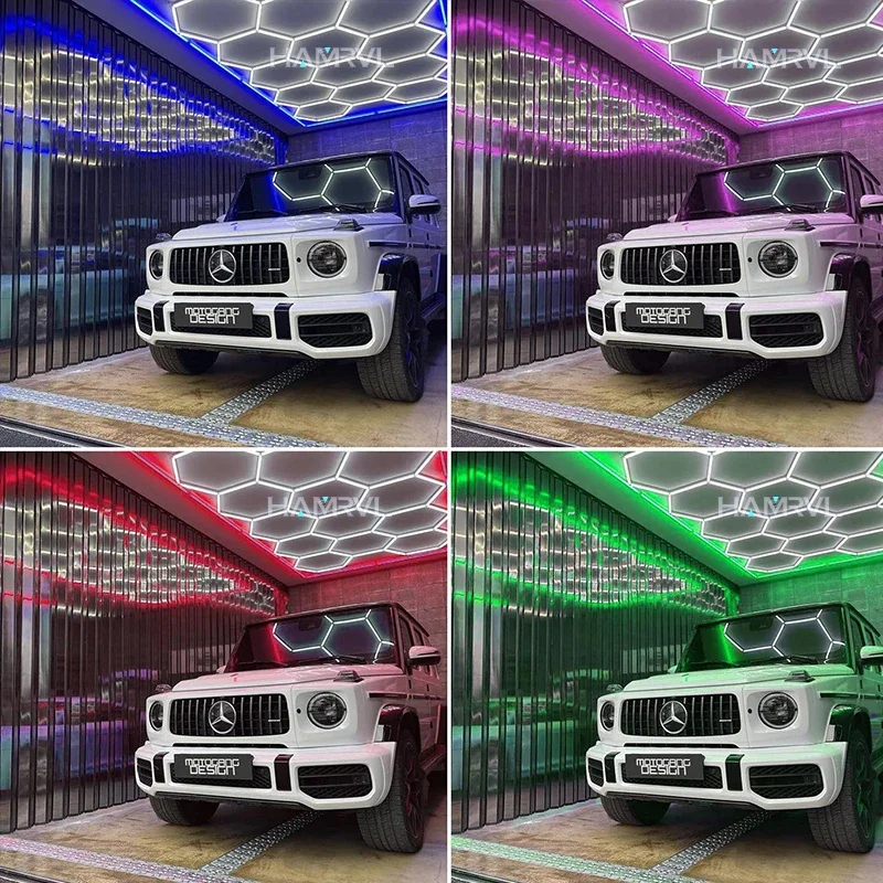 Led lights hexagon Ceiling Light Frame / RGB Colored Auto Car Show Room Car Detailing Car Studio Hair salons, shops exhibition