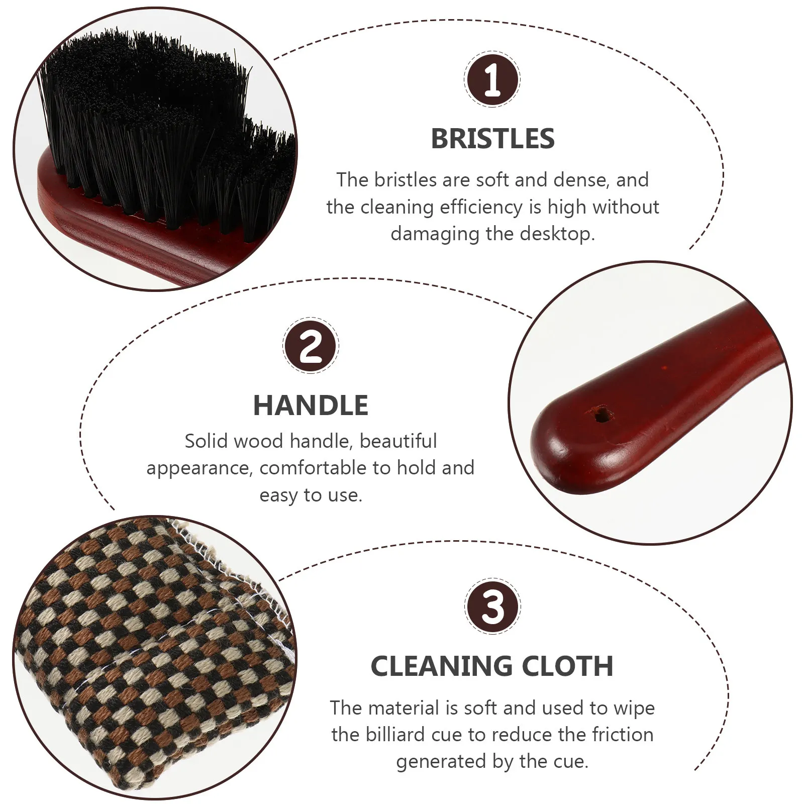 

1Set Pool Table and Rail Brush Set Premium Ergonomic Handle Billiard Table Cleaner Cues Cloth Billiard Accessories