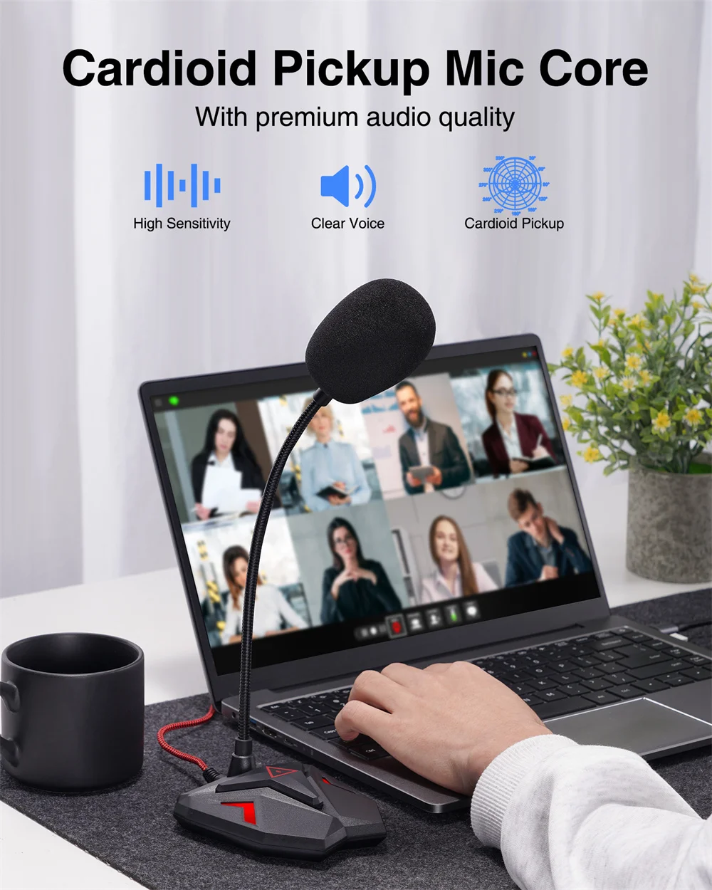 JAMELO USB Computer Microphone Desktop Condenser PC Mic Mute Button with LED Plug & Play for Windows/Mac Ideal Recording Game