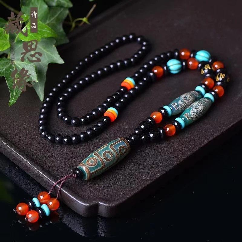 Exquisite Nature Tibetan Eyes Dzi Chalcedony Pendant Agate Bead Necklace Magical Totem Lucky Energy Amulet Bless Mascot Nice