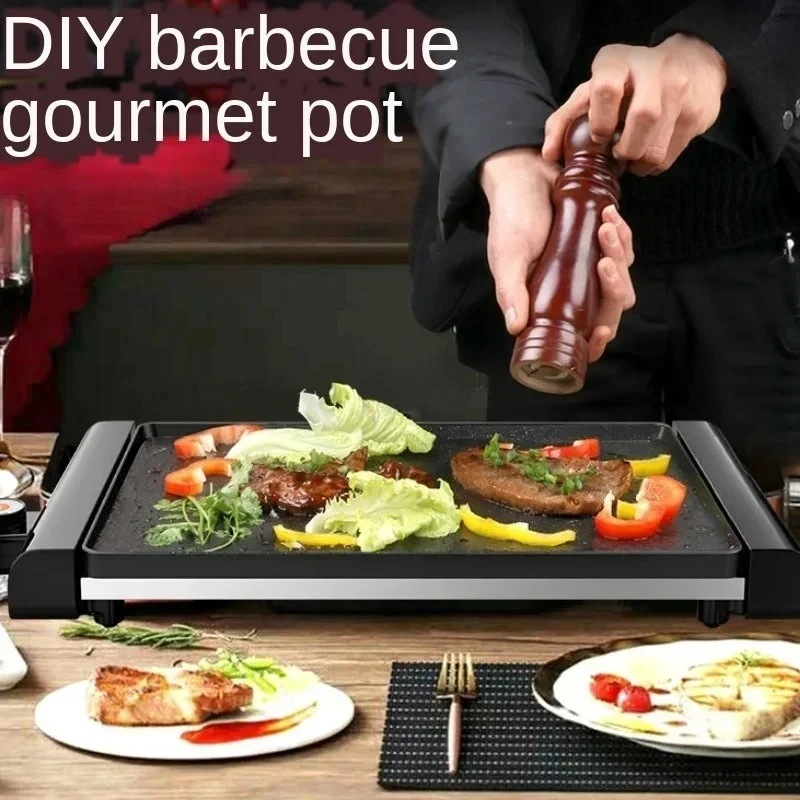 Korean Style Non-Stick Electric Grill Pan 220V for Smokeless BBQ, Hotpot and Griddle Cooking at Home A