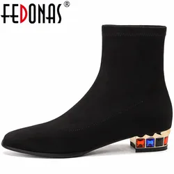 FEDONAS nuovo arrivo conciso stivaletti da donna autunno inverno tacchi spessi Casual Office Lady scarpe da lavoro con punta quadrata donna Basic