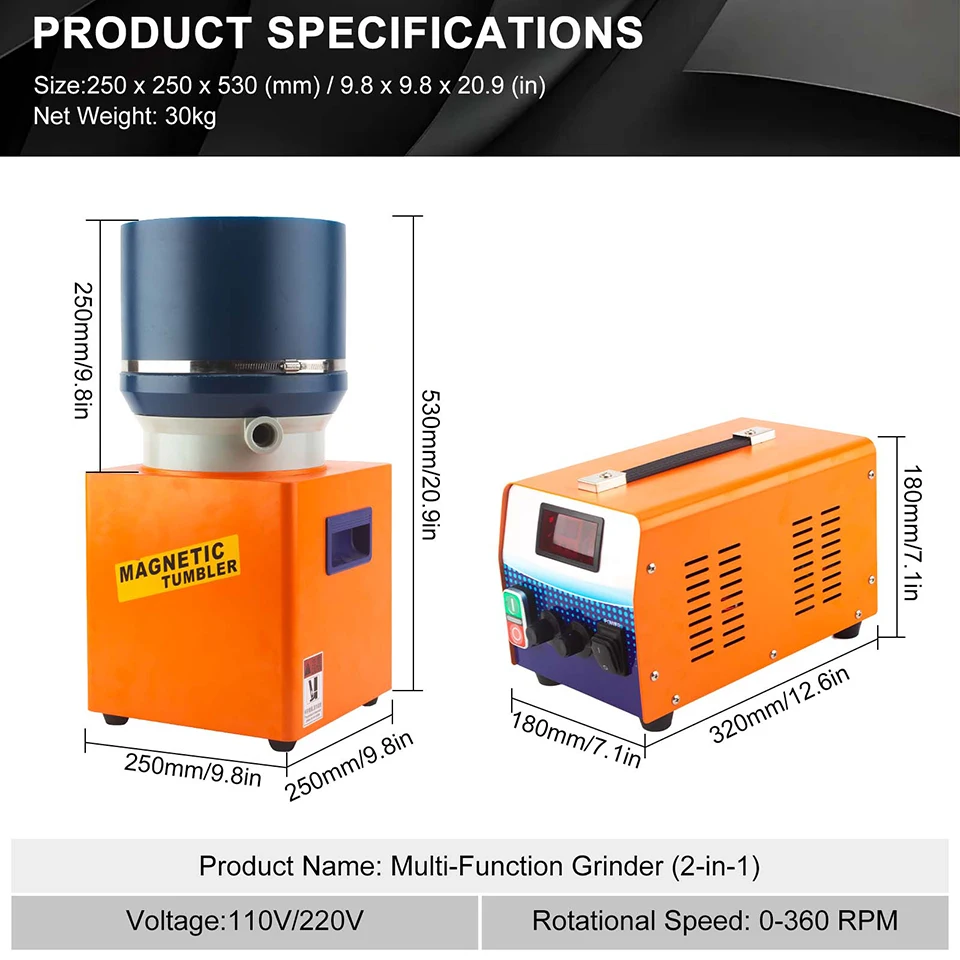 Auble KT-860 2-in-1 Multi-function Jewelry Cleaning Equipment Wet Dry Centrifugal Barrel Grinding Machine Magnetic Polishing